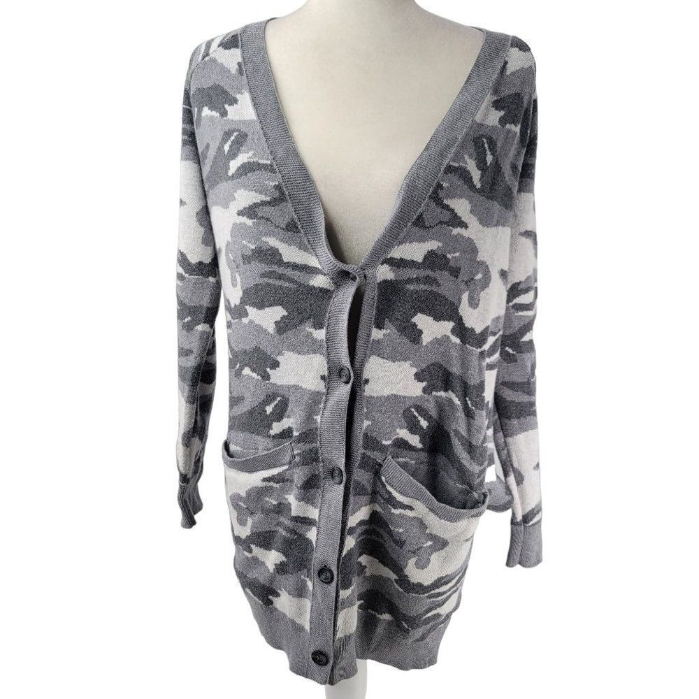 Lucky Brand Womens Camouflage Button Front Tunic Cardigan Sweater Gray Size XS